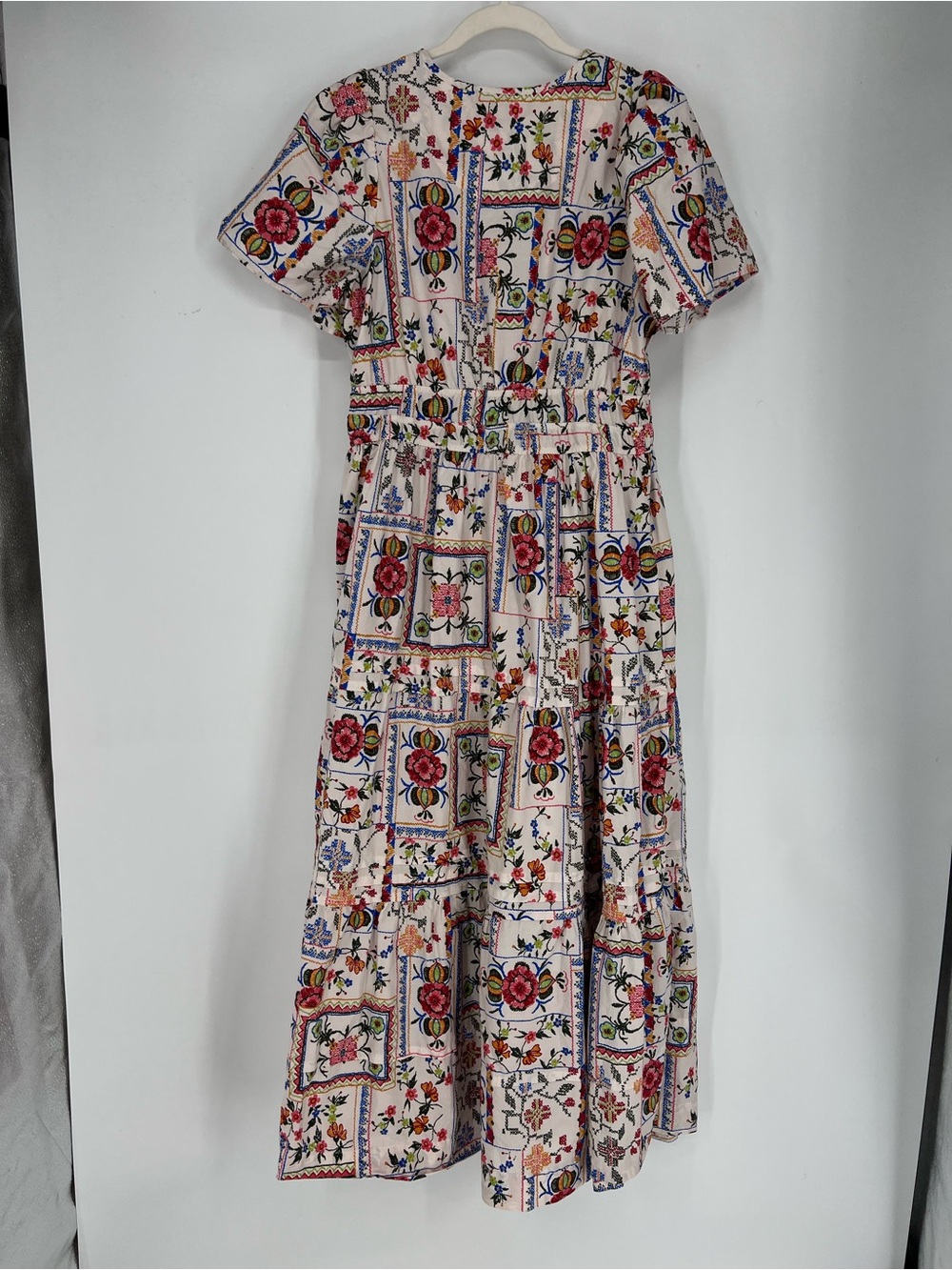Anthropologie Somerset Printed V Neck Short Sleeve Boho Midi Dress in Oyster L - Picture 13 of 13